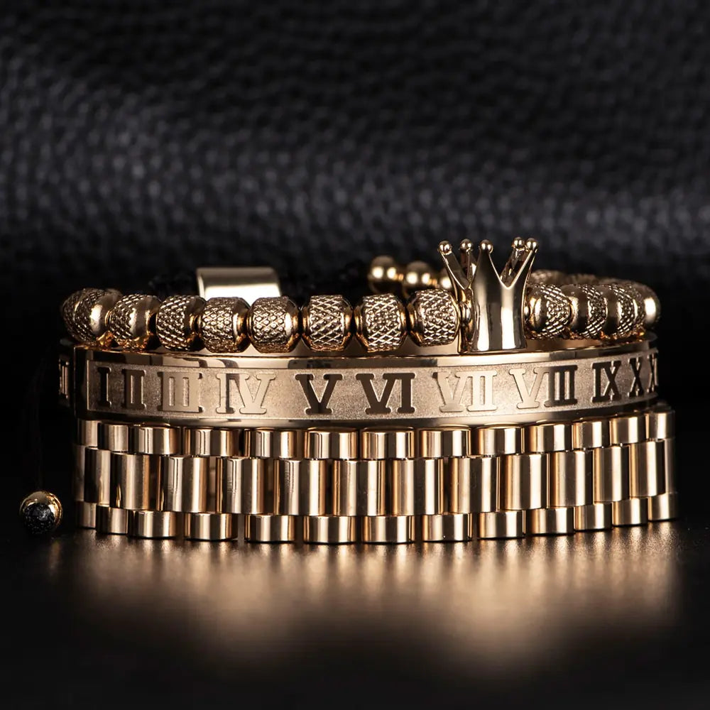 GZ Ice presents Luxury Crown Roman Numeral Trendy Hip Hop Bracelet/Band Set