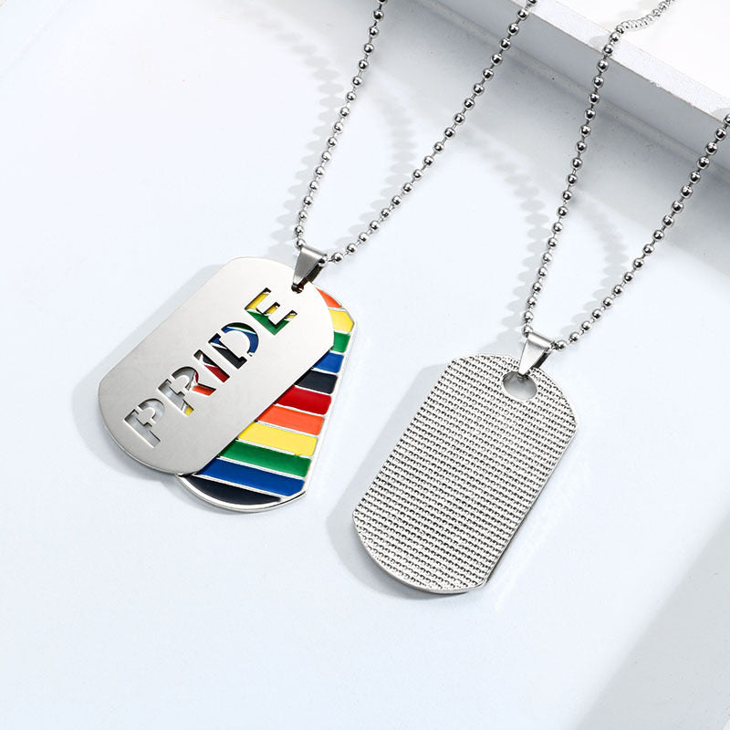 GZ Ice presents LGBT Pride Rainbow Double Layer Stainless Steel Pendant Necklace Gay Lesbian Bisexual Transgender Equality Jewelry