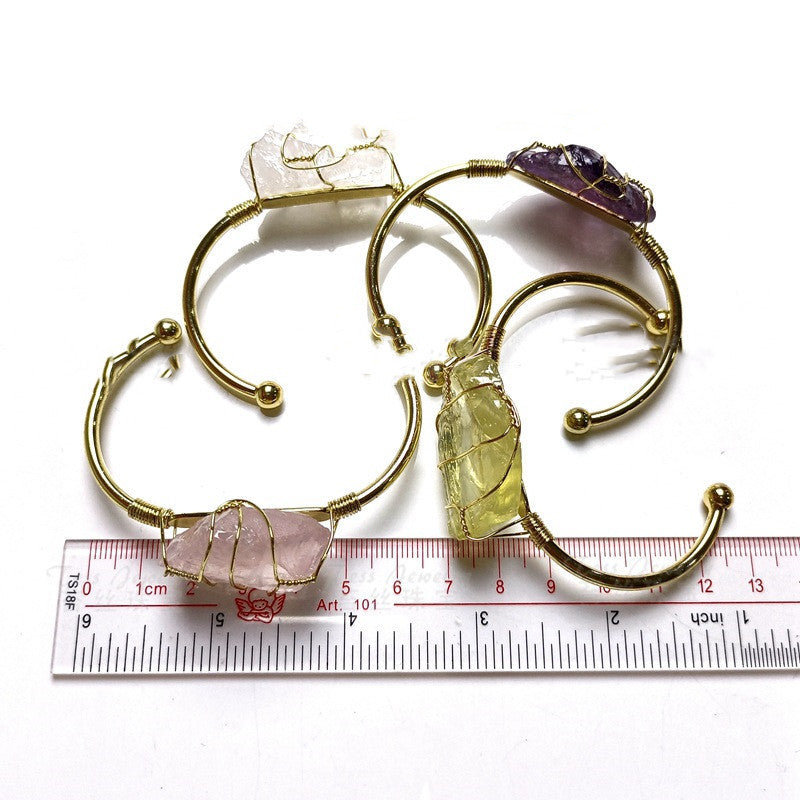 GZ Ice presents these Explosive Natural Wrapped Crystal Stone and Gold Bracelet