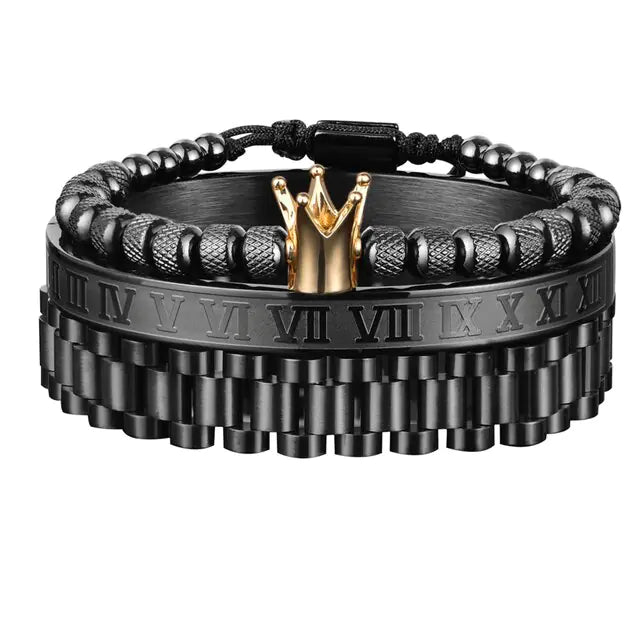 GZ Ice presents Luxury Crown Roman Numeral Trendy Hip Hop Bracelet/Band Set