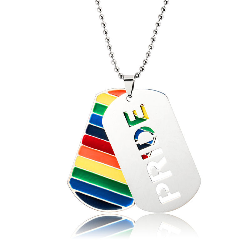 GZ Ice presents LGBT Pride Rainbow Double Layer Stainless Steel Pendant Necklace Gay Lesbian Bisexual Transgender Equality Jewelry