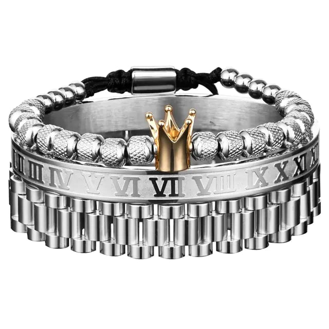GZ Ice presents Luxury Crown Roman Numeral Trendy Hip Hop Bracelet/Band Set