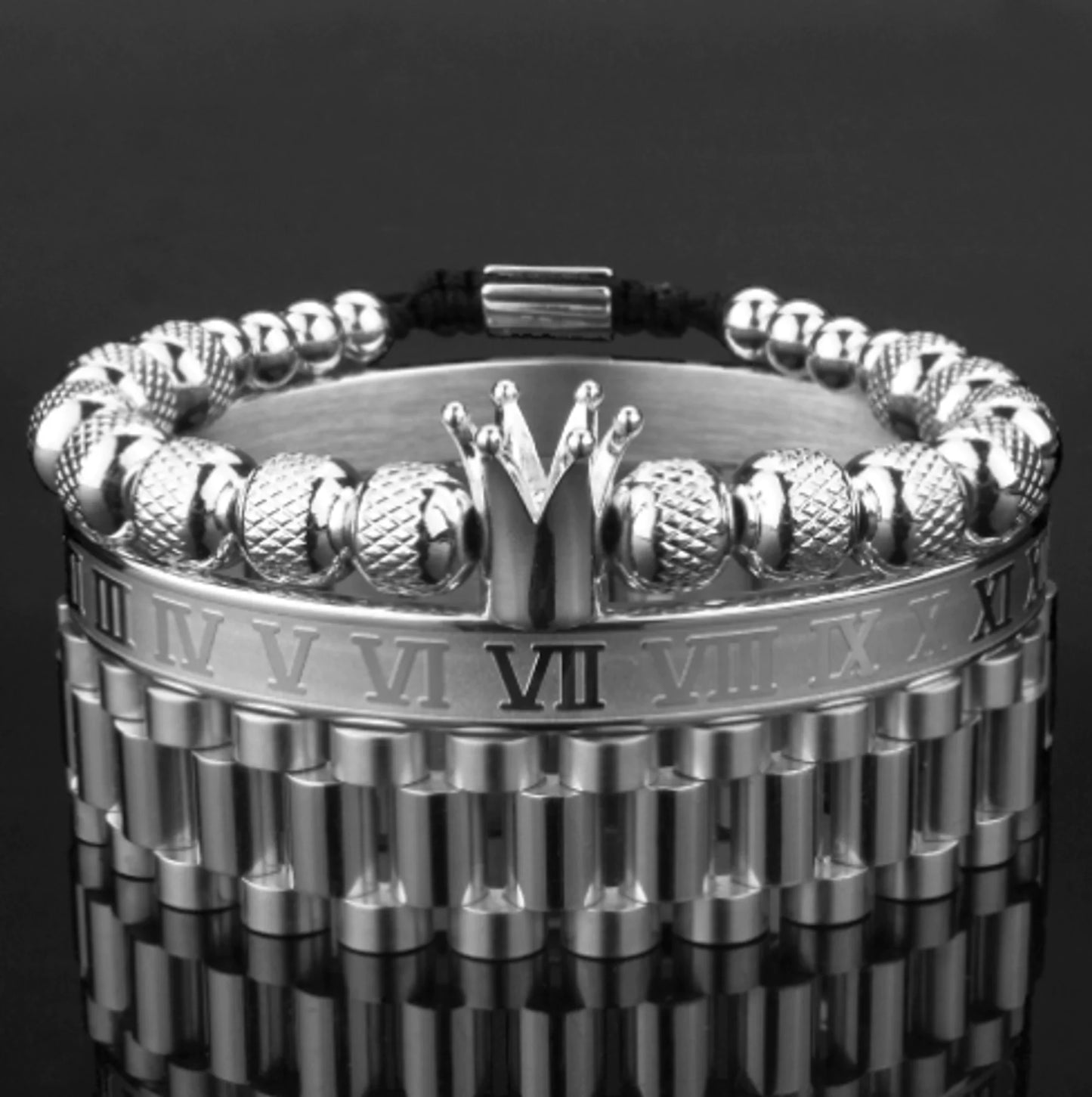 GZ Ice presents Luxury Crown Roman Numeral Trendy Hip Hop Bracelet/Band Set