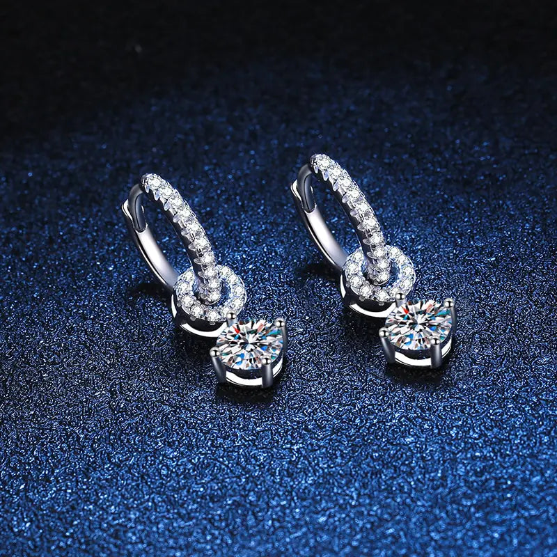 GZ Ice presents Genuine Moissanite 925 Sterling Silver Drop Earrings