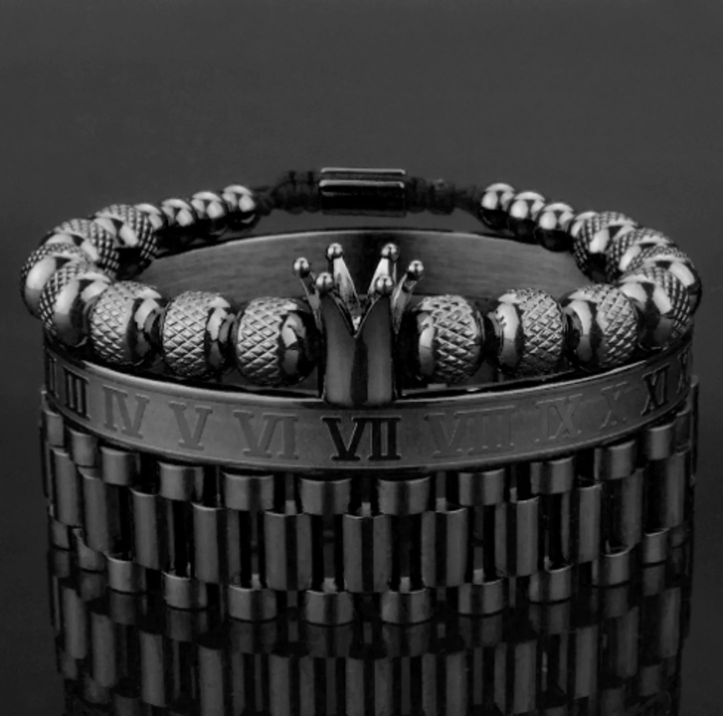 GZ Ice presents Luxury Crown Roman Numeral Trendy Hip Hop Bracelet/Band Set