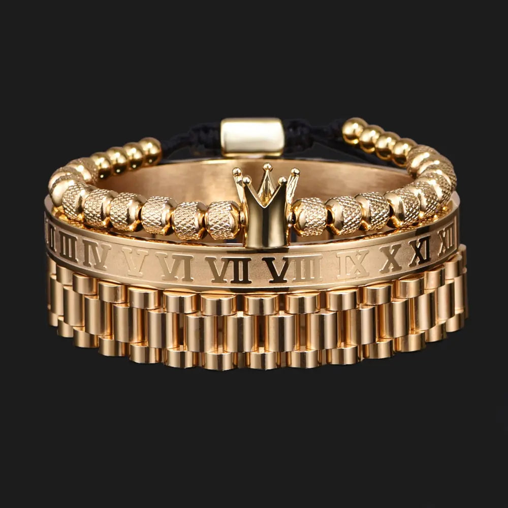 GZ Ice presents Luxury Crown Roman Numeral Trendy Hip Hop Bracelet/Band Set