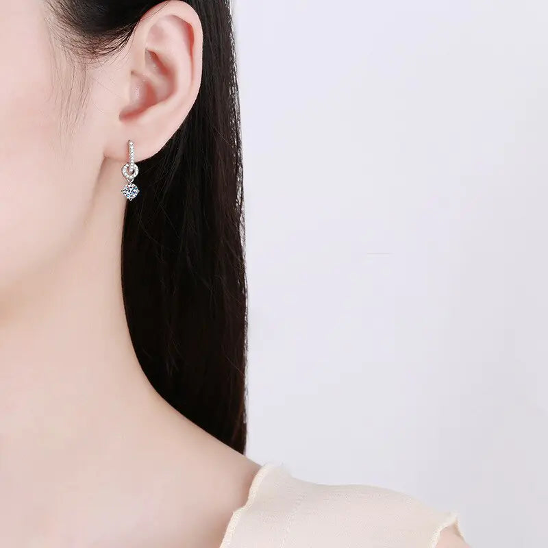 GZ Ice presents Genuine Moissanite 925 Sterling Silver Drop Earrings