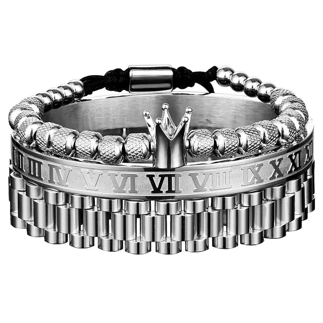 GZ Ice presents Luxury Crown Roman Numeral Trendy Hip Hop Bracelet/Band Set