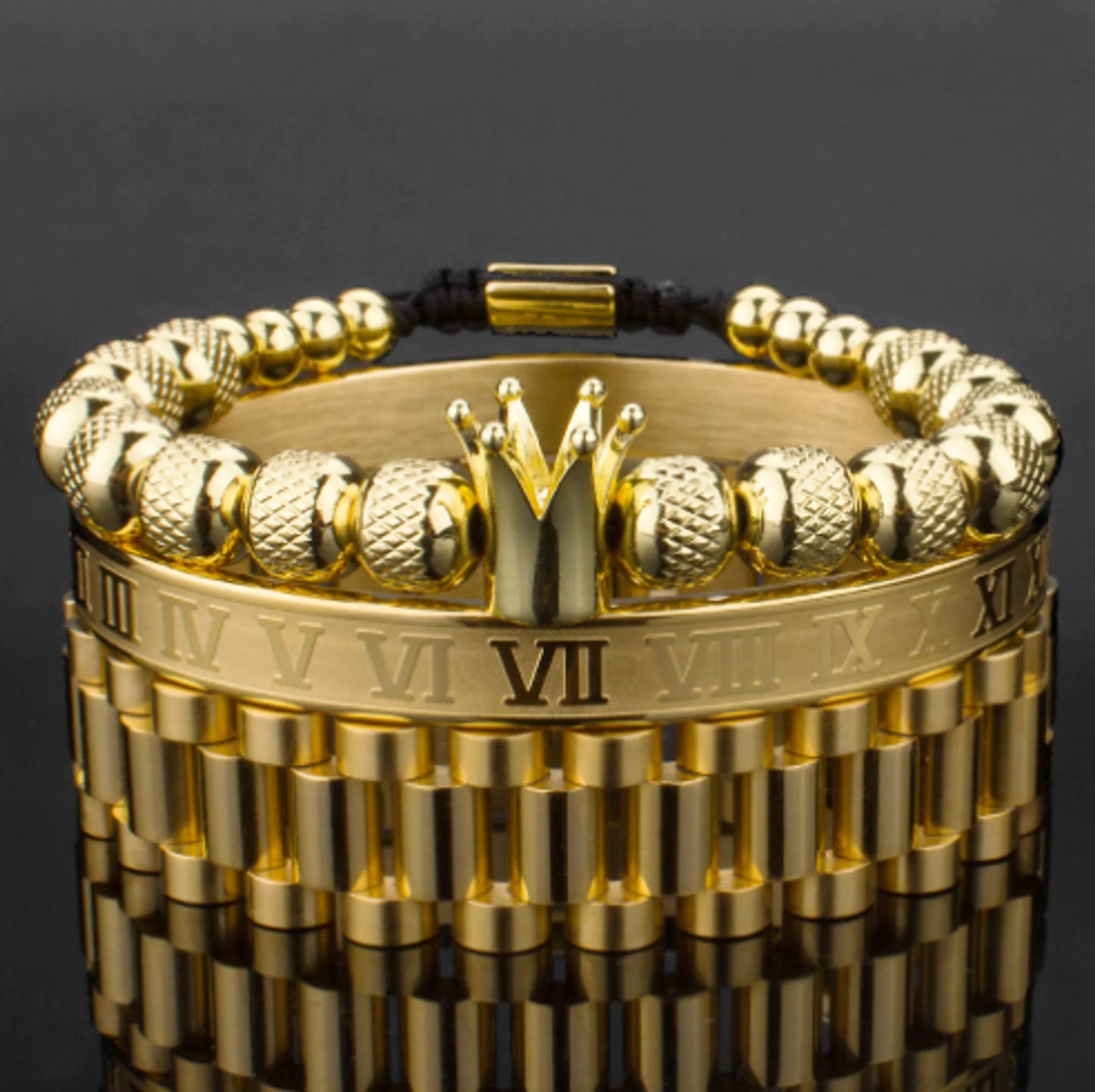 GZ Ice presents Luxury Crown Roman Numeral Trendy Hip Hop Bracelet/Band Set