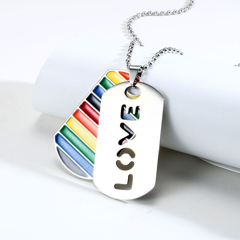 GZ Ice presents LGBT Pride Rainbow Double Layer Stainless Steel Pendant Necklace Gay Lesbian Bisexual Transgender Equality Jewelry