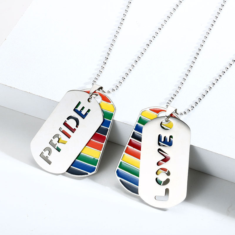 GZ Ice presents LGBT Pride Rainbow Double Layer Stainless Steel Pendant Necklace Gay Lesbian Bisexual Transgender Equality Jewelry