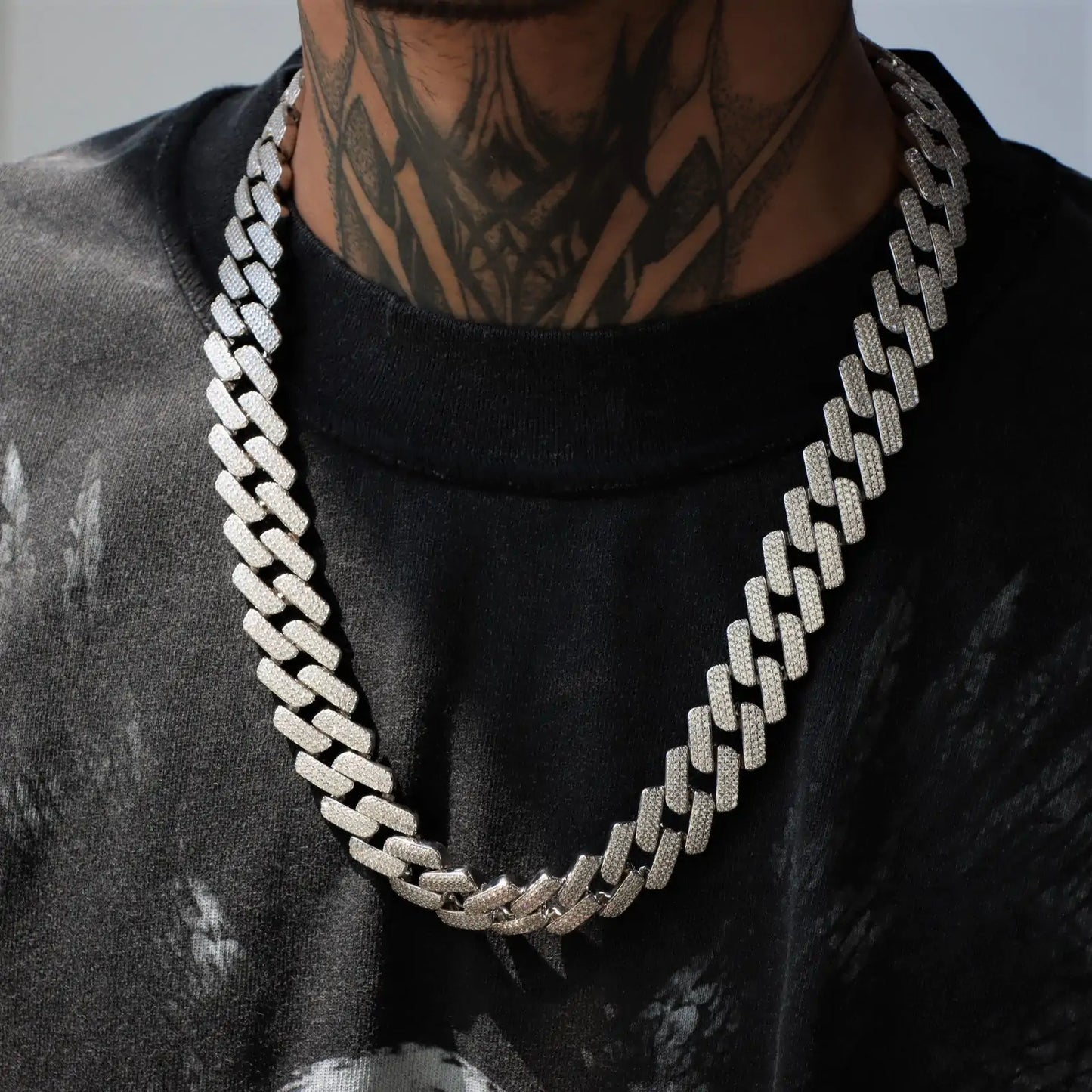 GZ Ice presents 19mm Diamond Prong Monaco Chain in White Gold