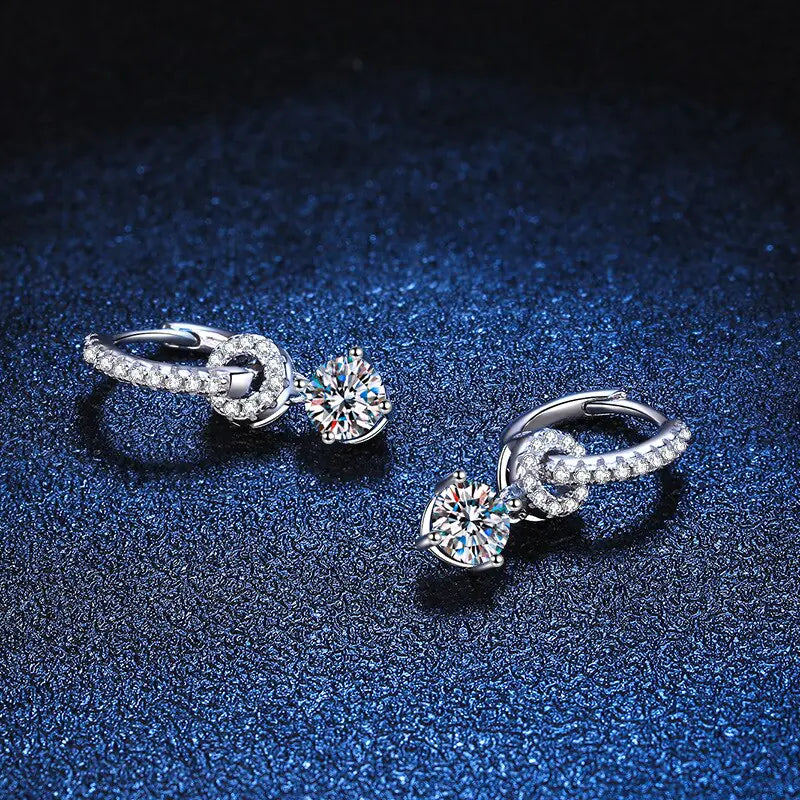 GZ Ice presents Genuine Moissanite 925 Sterling Silver Drop Earrings
