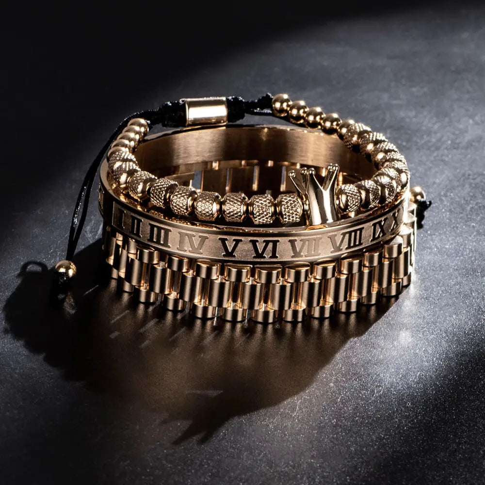 GZ Ice presents Luxury Crown Roman Numeral Trendy Hip Hop Bracelet/Band Set