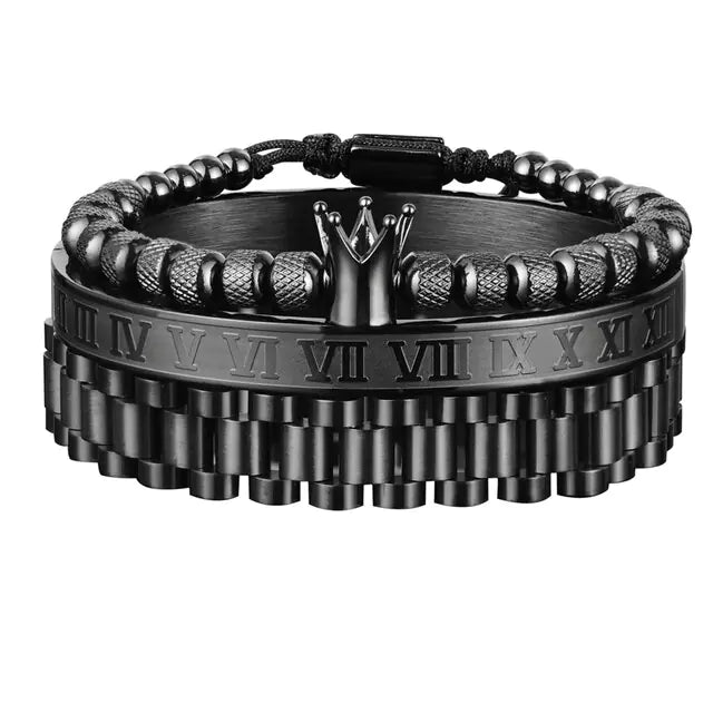 GZ Ice presents Luxury Crown Roman Numeral Trendy Hip Hop Bracelet/Band Set