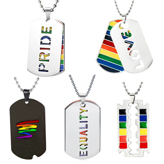 GZ Ice presents LGBT Pride Rainbow Double Layer Stainless Steel Pendant Necklace Gay Lesbian Bisexual Transgender Equality Jewelry