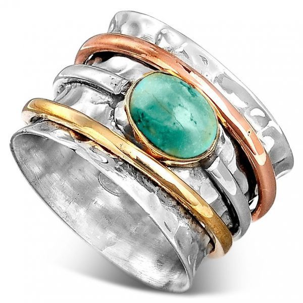 GZ Ice presents Vintage Turquoise Plated Tri-Color Rings For Men And Women