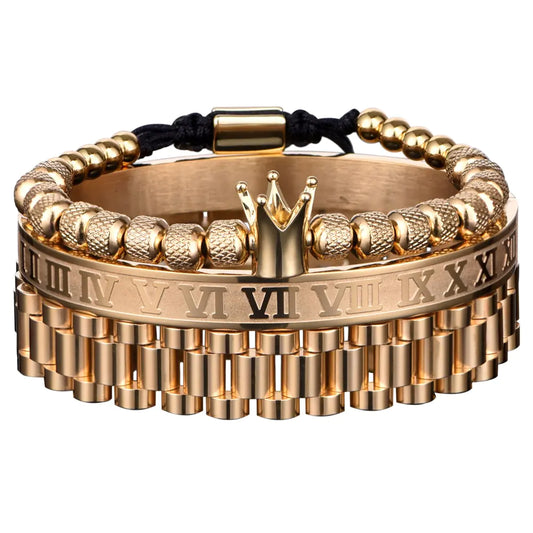 GZ Ice presents Luxury Crown Roman Numeral Trendy Hip Hop Bracelet/Band Set