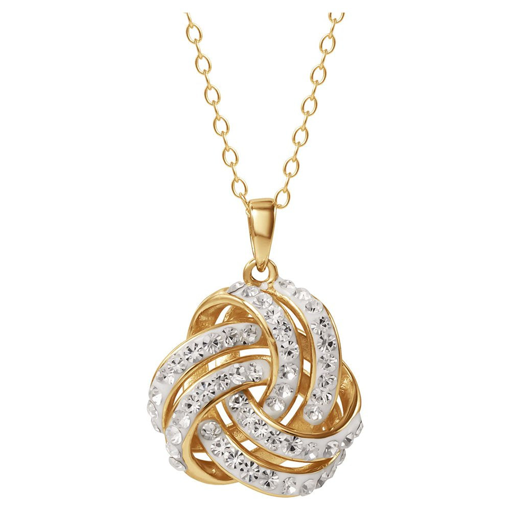 Brilliance Love Knot 18K Gold Crystal Pendant and Earring Set