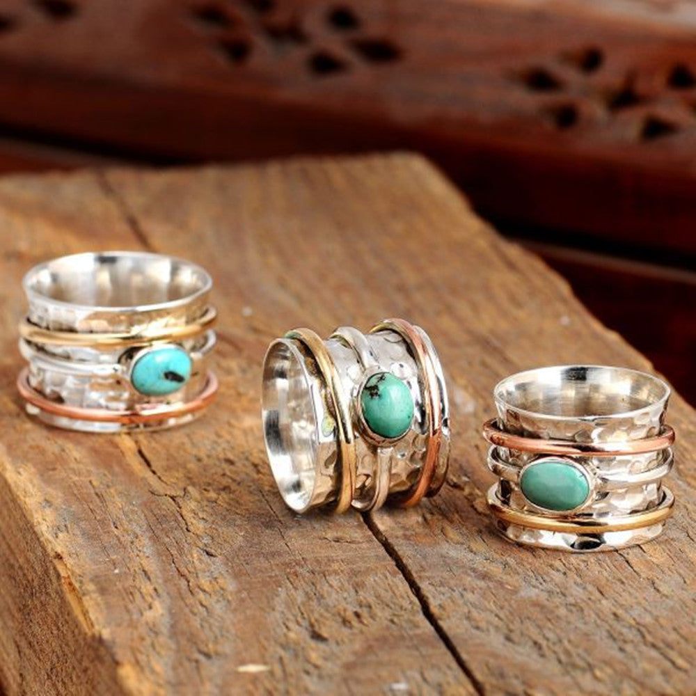 GZ Ice presents Vintage Turquoise Plated Tri-Color Rings For Men And Women