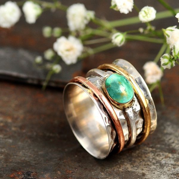 GZ Ice presents Vintage Turquoise Plated Tri-Color Rings For Men And Women