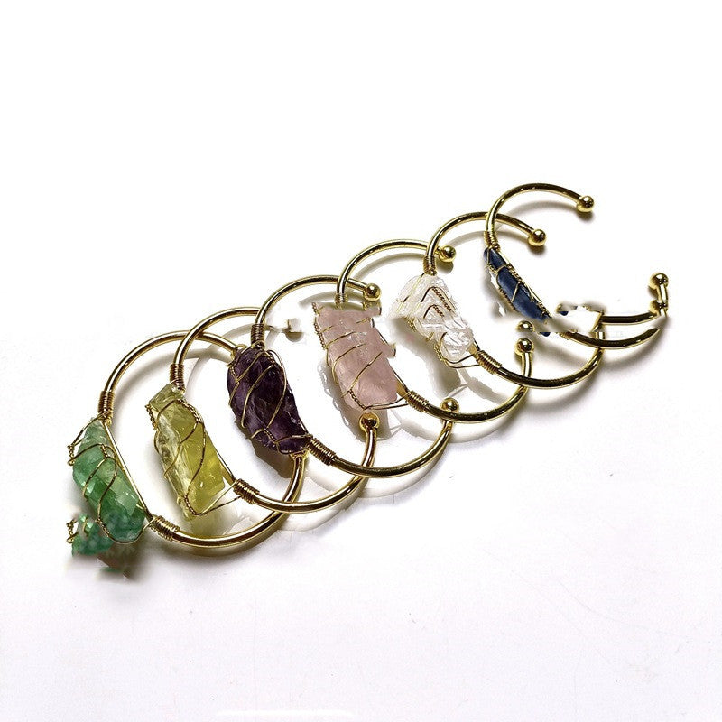 GZ Ice presents these Explosive Natural Wrapped Crystal Stone and Gold Bracelet