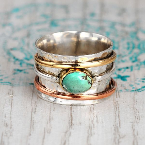 GZ Ice presents Vintage Turquoise Plated Tri-Color Rings For Men And Women