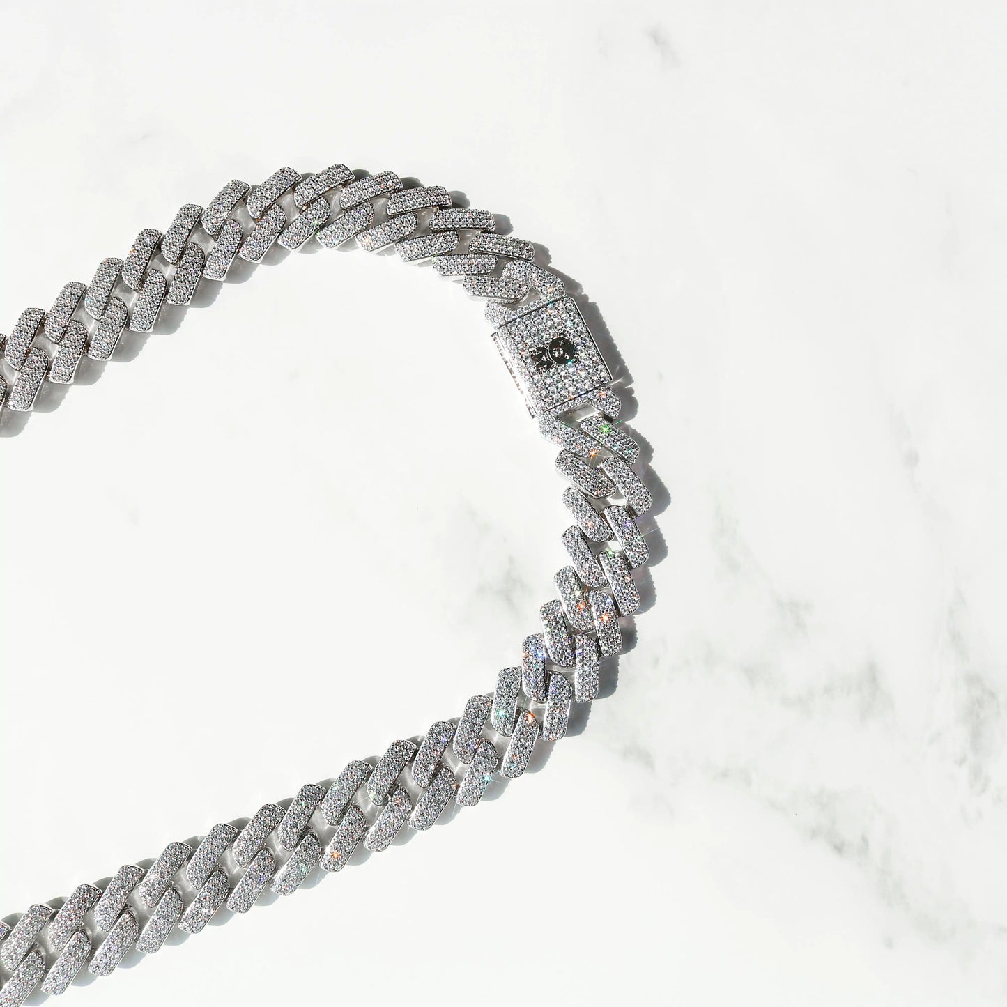 GZ Ice presents 19mm Diamond Prong Monaco Chain in White Gold