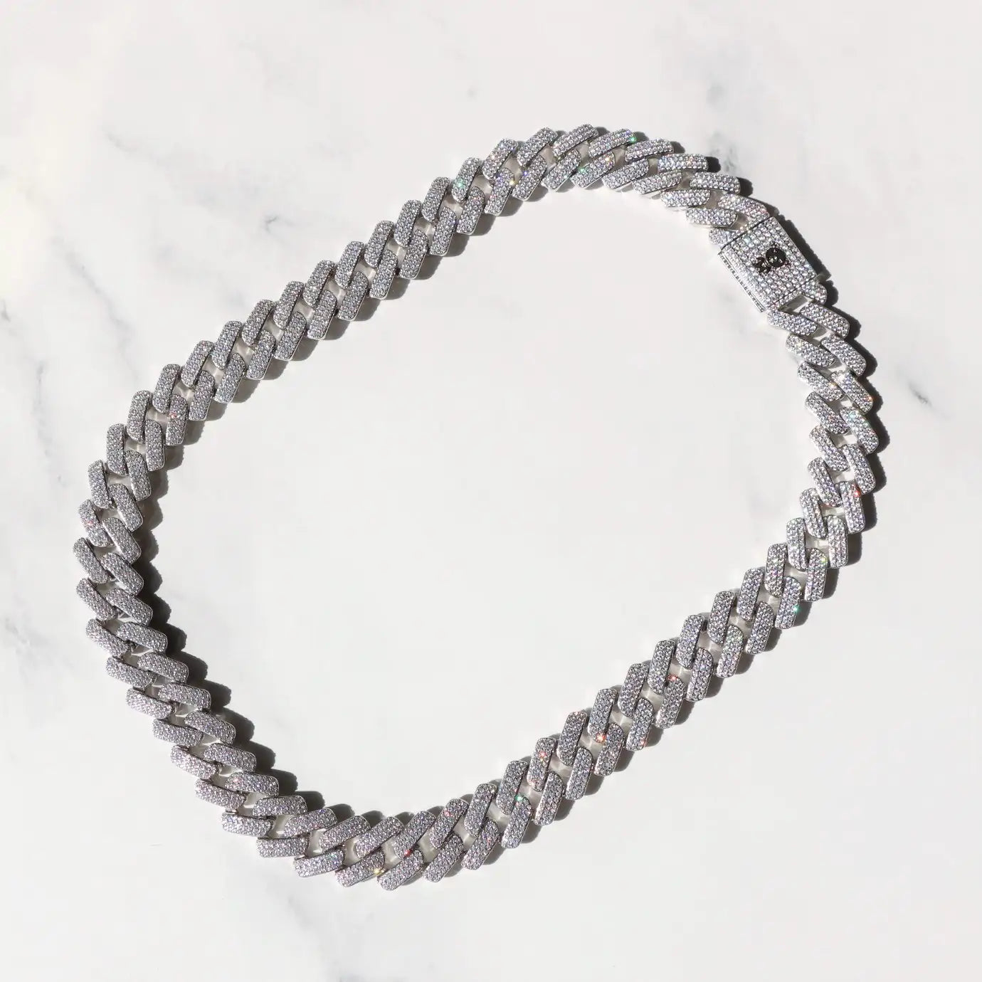 GZ Ice presents 19mm Diamond Prong Monaco Chain in White Gold