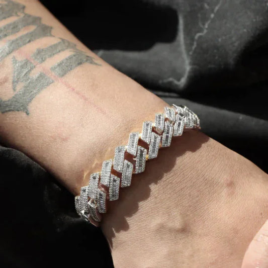 GZ Ice presents 16mm Baguette Cuban Bracelet in White Gold